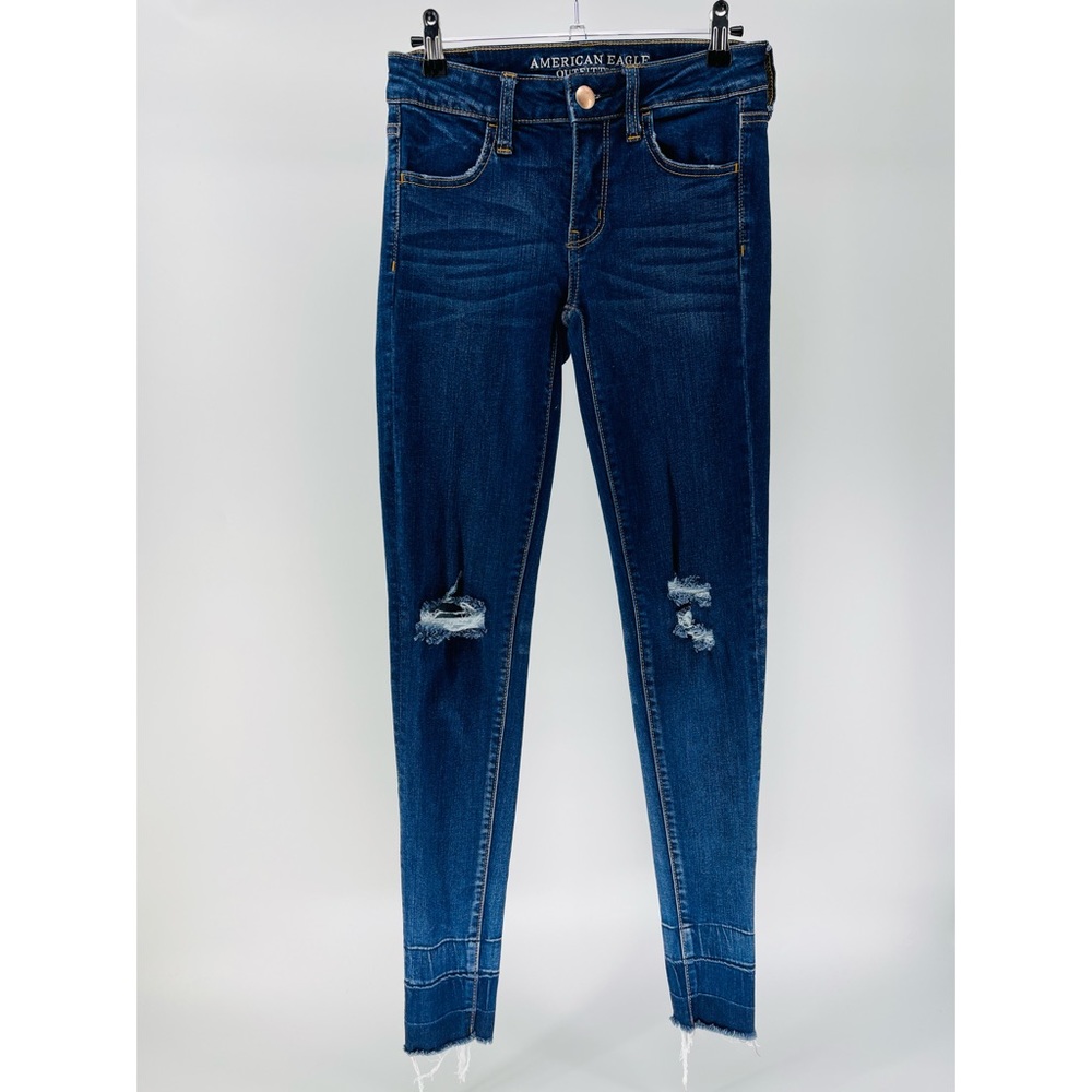 American Eagle Distressed Jegging Jeans, Raw Hems, Cotton/Modal Blend, Sz 2 Long